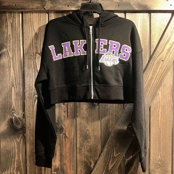 NWT NBA Lakers Cropped Drop Sleeve Zip Up Hoodie - Picture 1 of 4